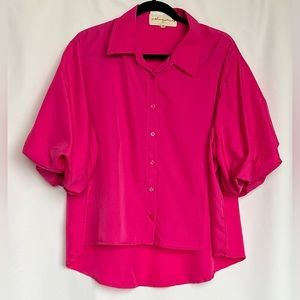 NWT Wishing Waves Fuchsia Button Down Balloon Sleeve Blouse - Size 3XL